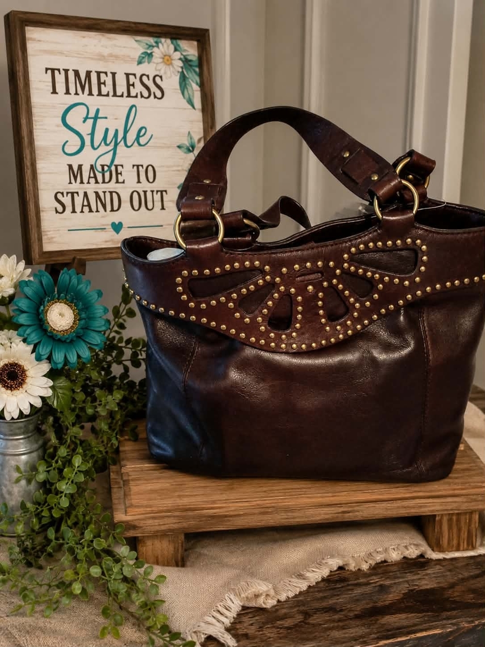 Michael Kors Dark Brown Leather Studded Tote